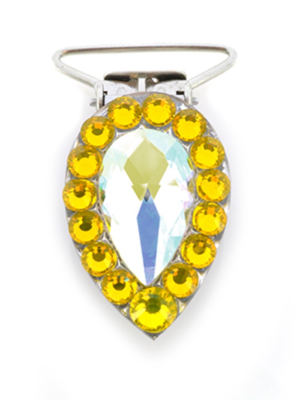 Irish Dance Number Clip - Pear Shaped, Citrine Yellow & Crystal AB